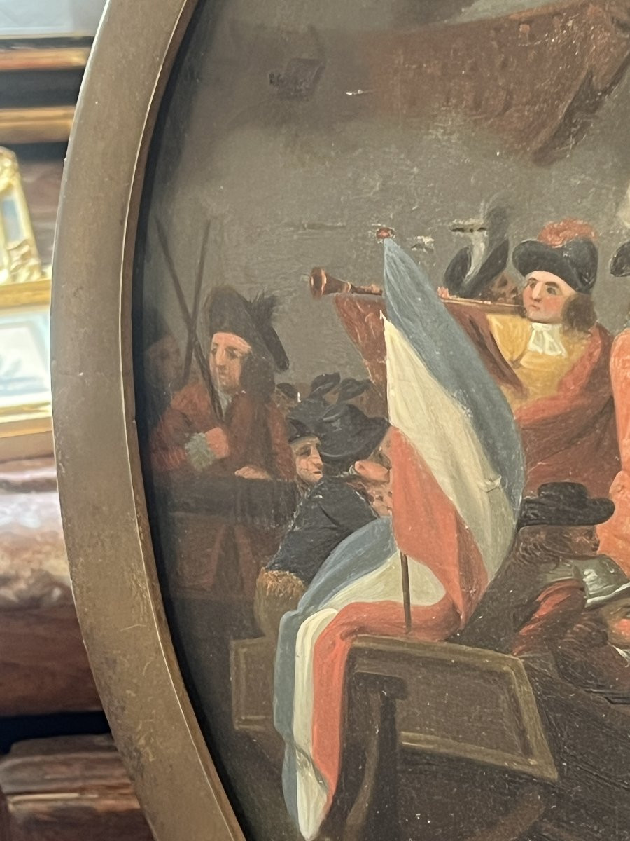 d’après Benjamin West (1738-1820), la bataille de la Hogue, début XIXe siècle, huile sur tôle-photo-5