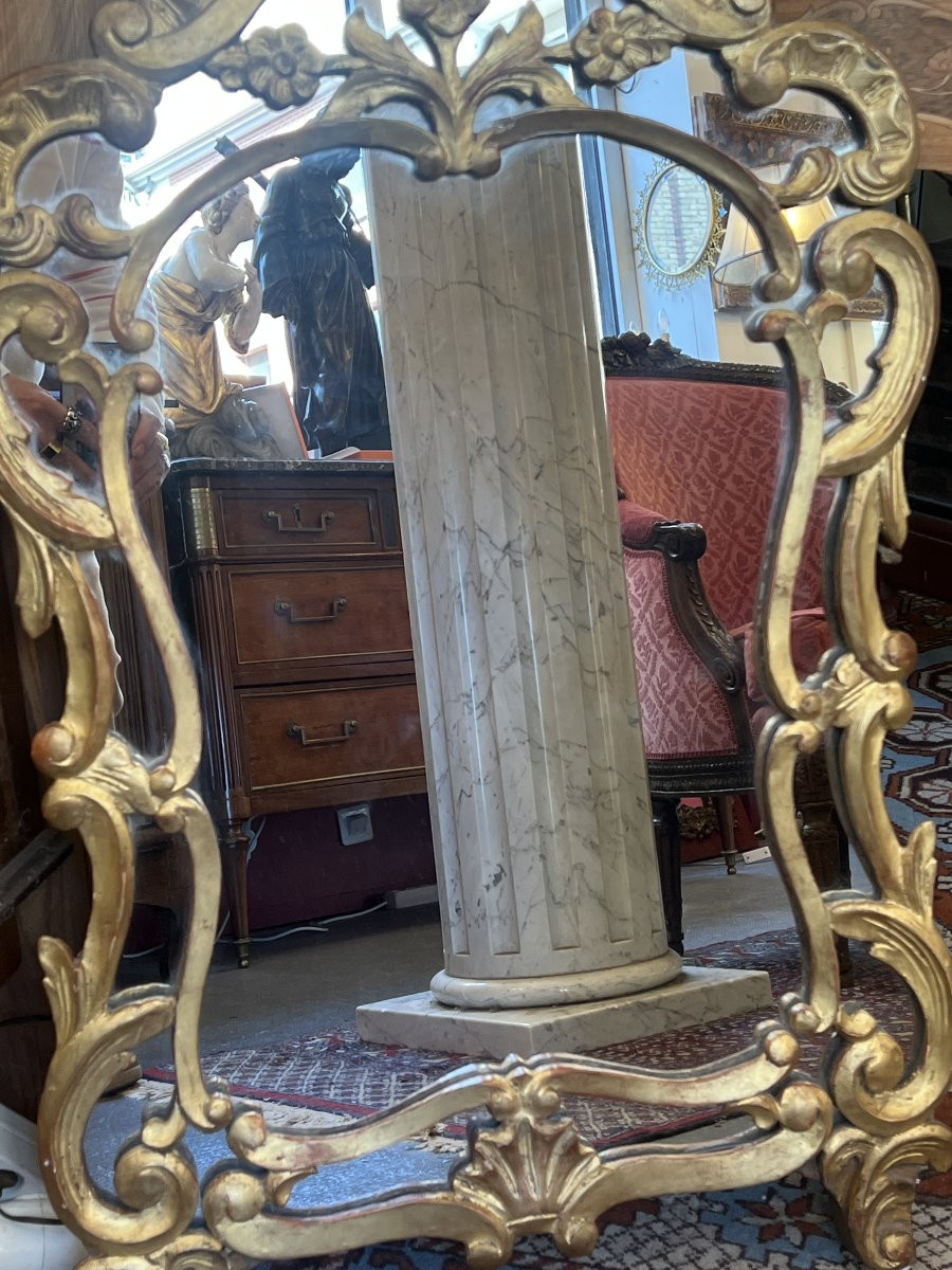 Grey-veined Solid White Marble Column With Vertical Fluting, 110 Cm-photo-6