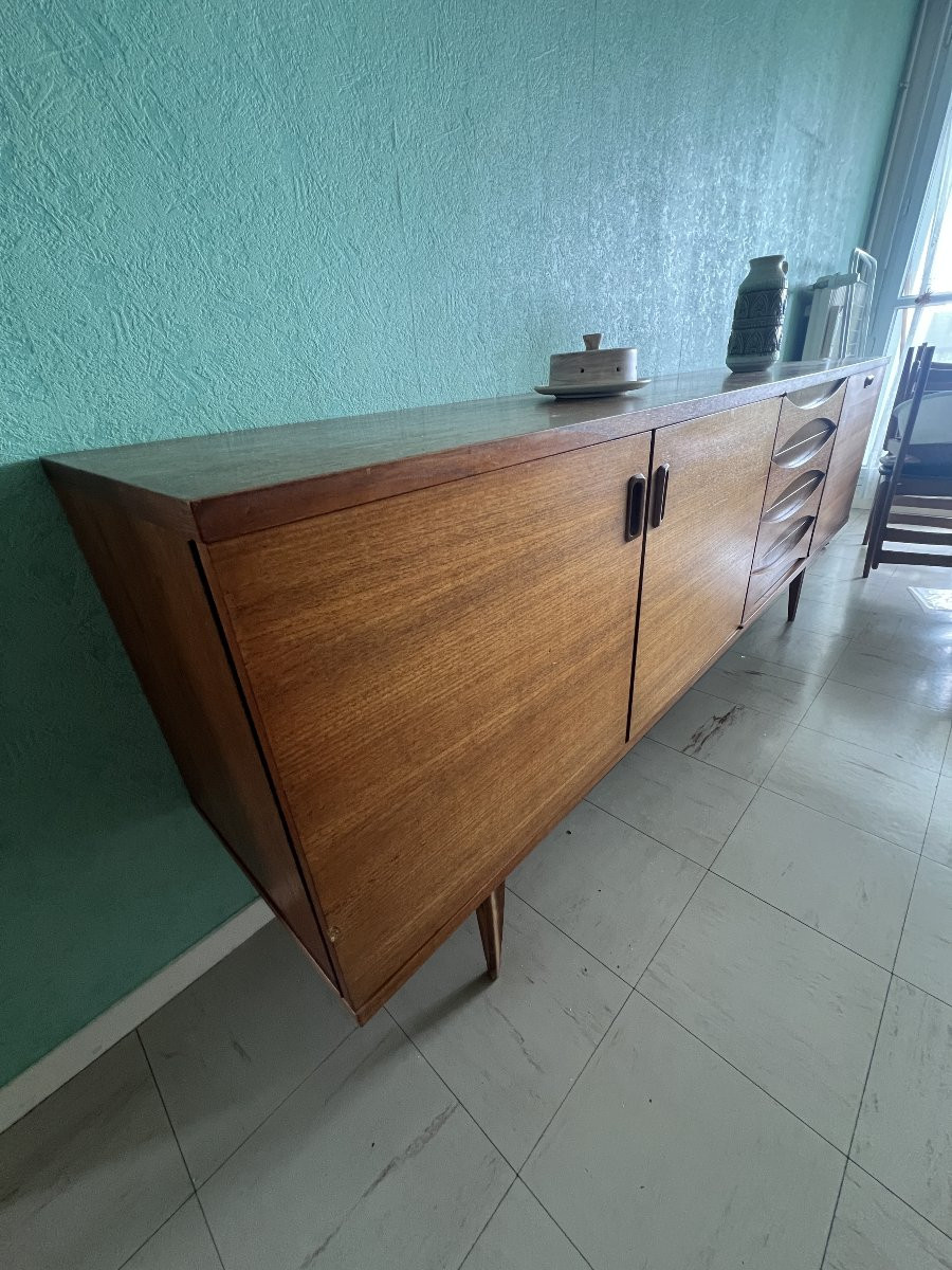 Scandinavian-style Sideboard By Eros, Made Around 1960, In Blond Teak, 220 Cm-photo-2