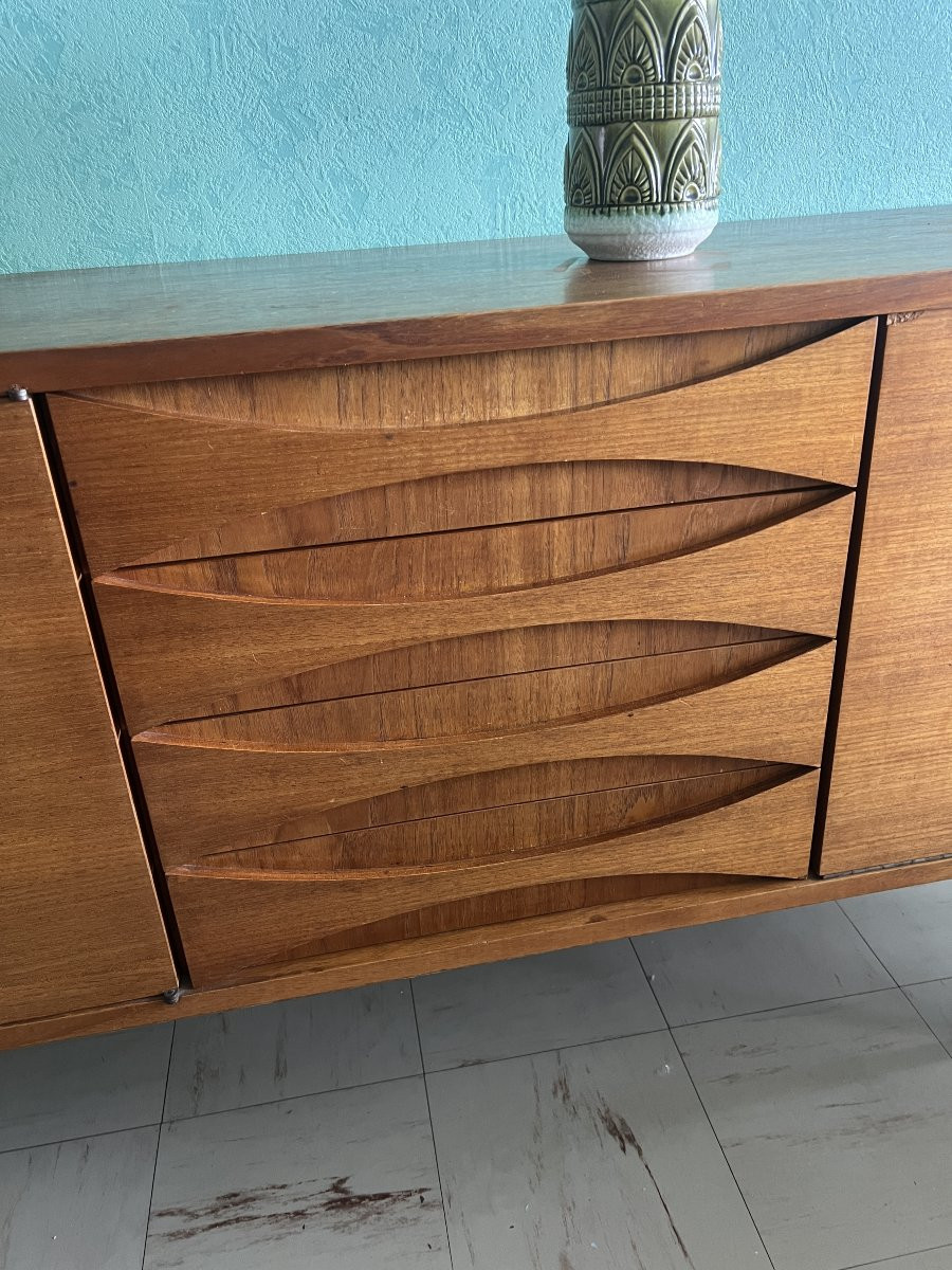 Scandinavian-style Sideboard By Eros, Made Around 1960, In Blond Teak, 220 Cm-photo-4