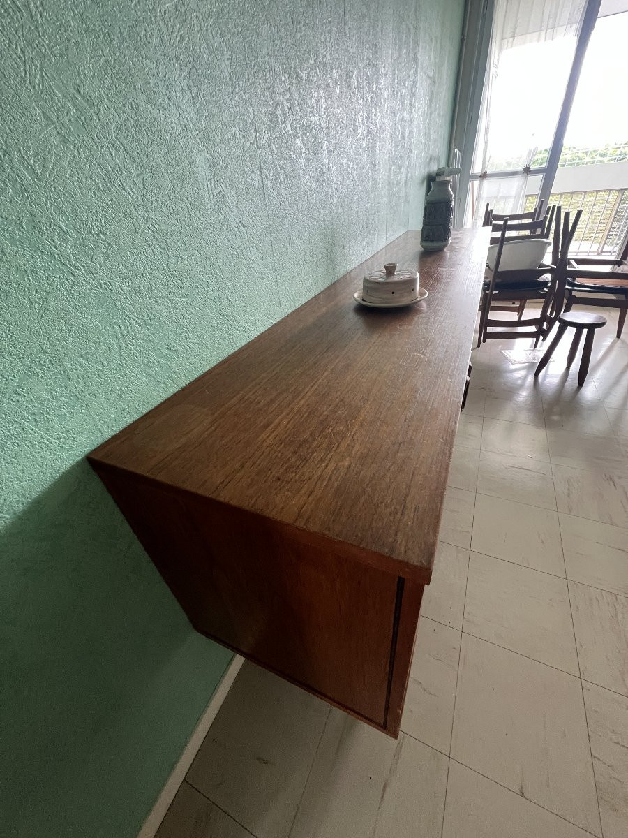 Scandinavian-style Sideboard By Eros, Made Around 1960, In Blond Teak, 220 Cm-photo-1