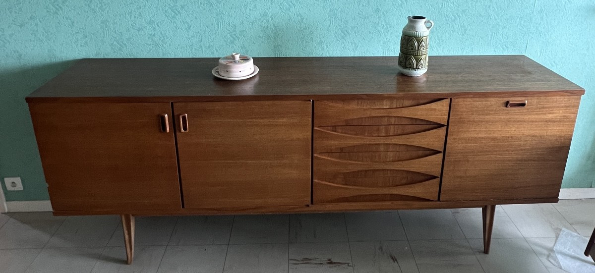 Scandinavian-style Sideboard By Eros, Made Around 1960, In Blond Teak, 220 Cm