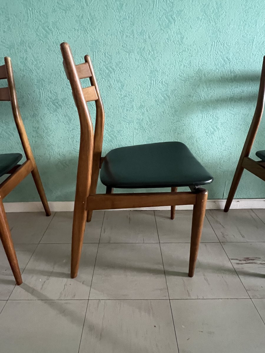 Suite de six chaises vintage scandinaves. Assise en skaï noir, édition EROS vers 1960-photo-2