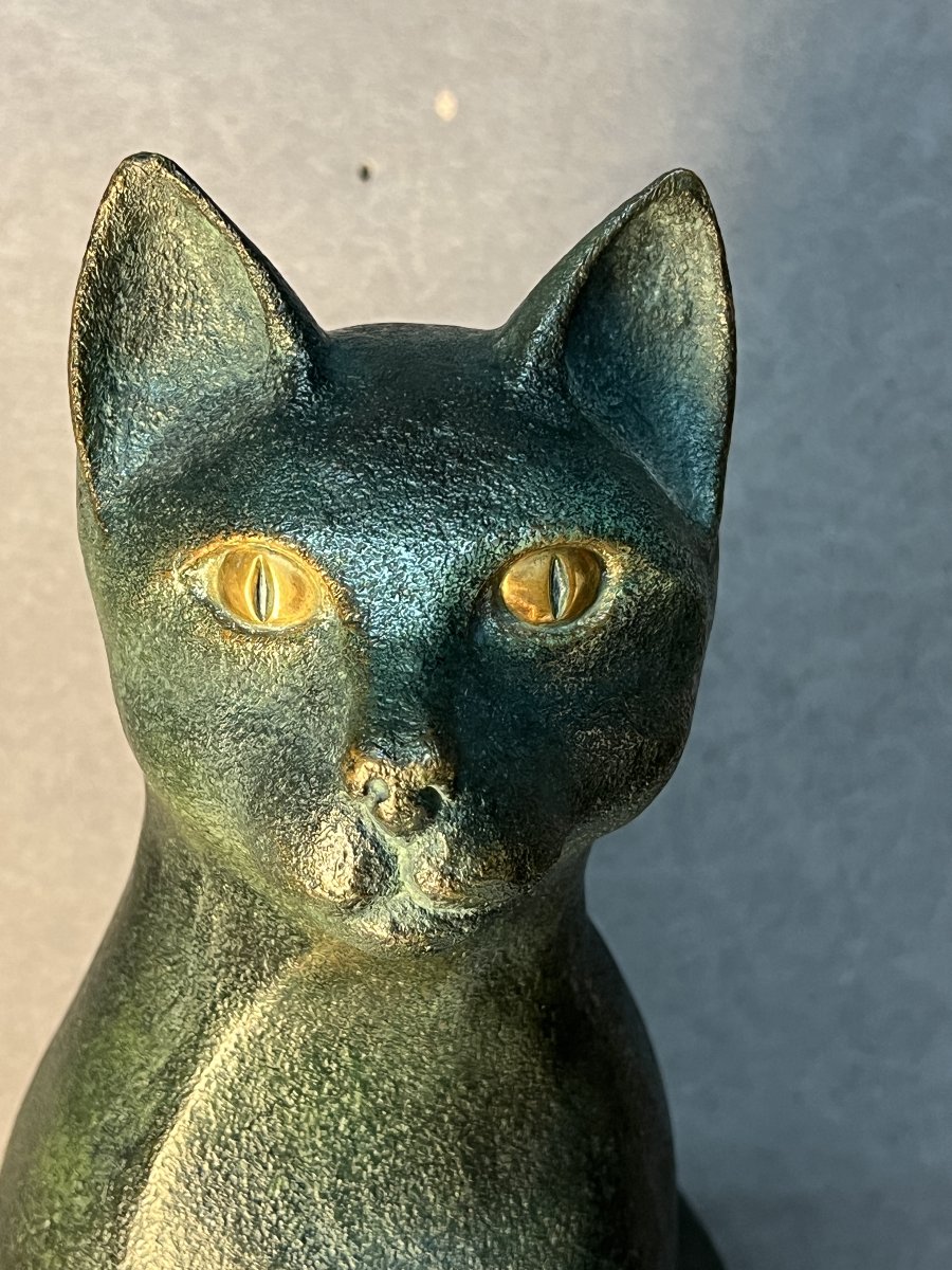Bronze Cat By Maria Romagnoli, Signed And Numbered 3/8 And Dated 1995, Fondeur Candide à Paris-photo-2