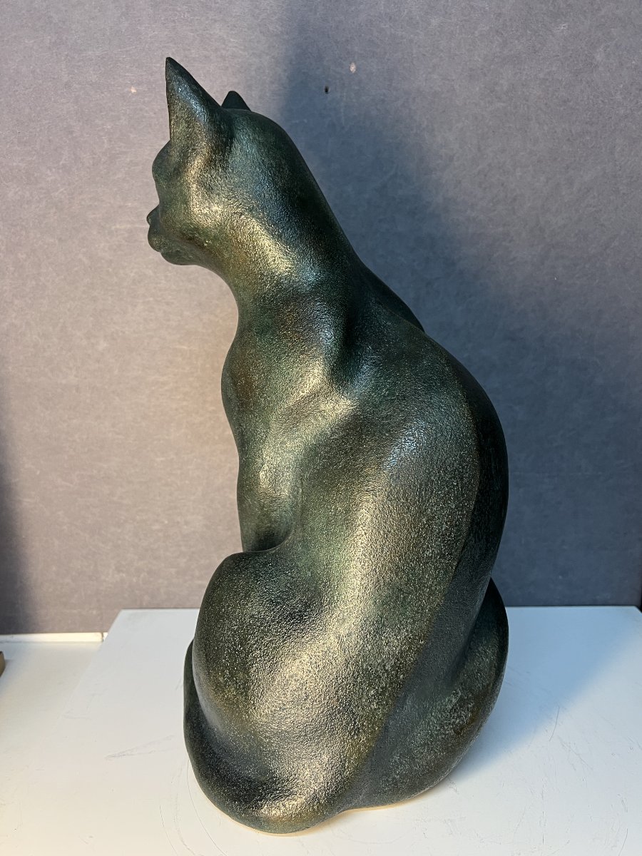 Bronze Cat By Maria Romagnoli, Signed And Numbered 3/8 And Dated 1995, Fondeur Candide à Paris-photo-2