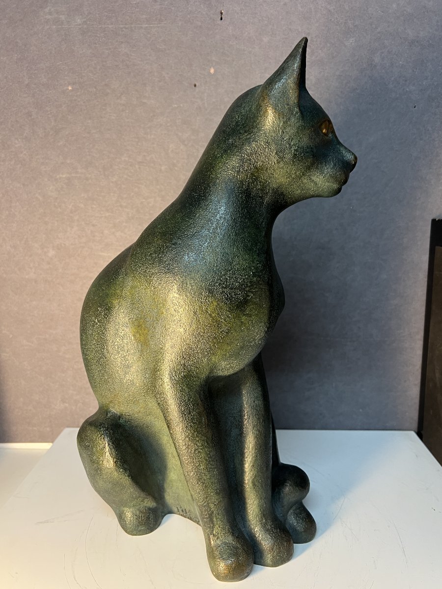 Bronze Cat By Maria Romagnoli, Signed And Numbered 3/8 And Dated 1995, Fondeur Candide à Paris-photo-5