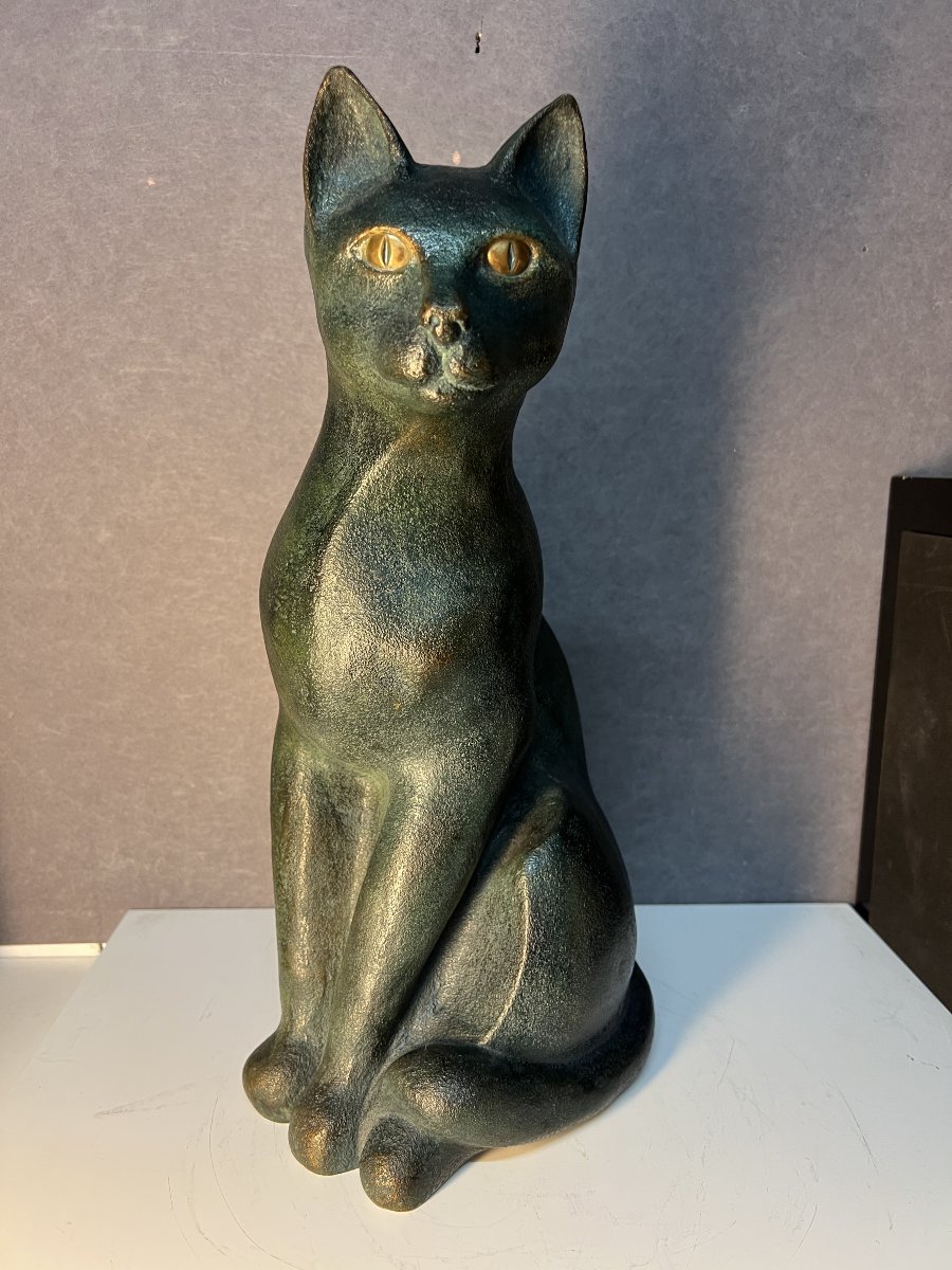 Bronze Cat By Maria Romagnoli, Signed And Numbered 3/8 And Dated 1995, Fondeur Candide à Paris