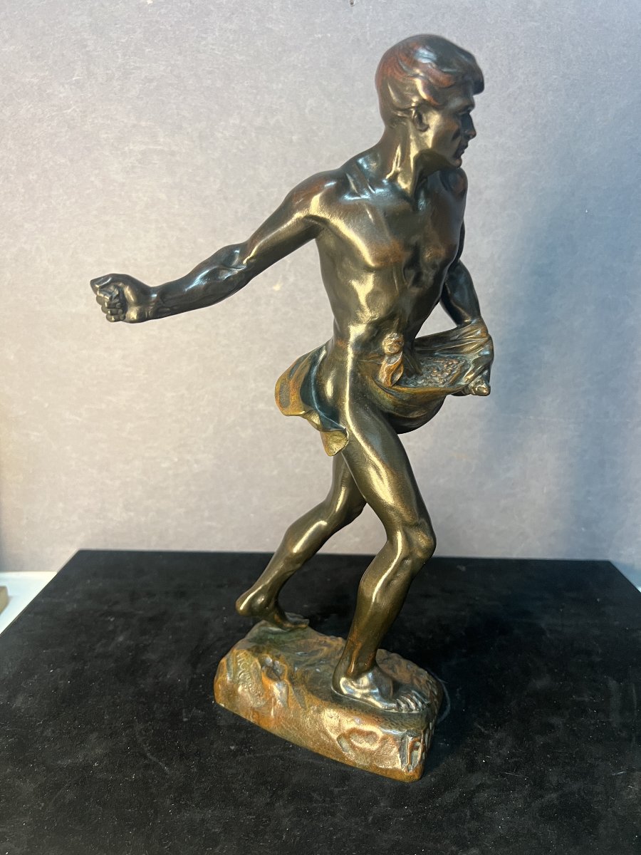 Henri Désiré Gauquié - The Sower ( Fac Et Spera ), Solid Bronze Sculpture With Patina 32 Cm-photo-2