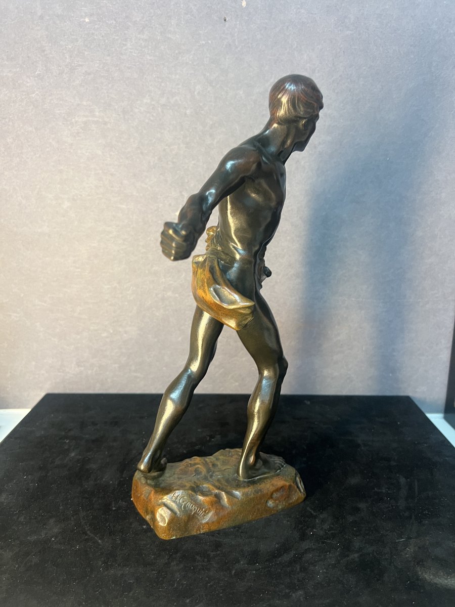 Henri Désiré Gauquié - The Sower ( Fac Et Spera ), Solid Bronze Sculpture With Patina 32 Cm-photo-3