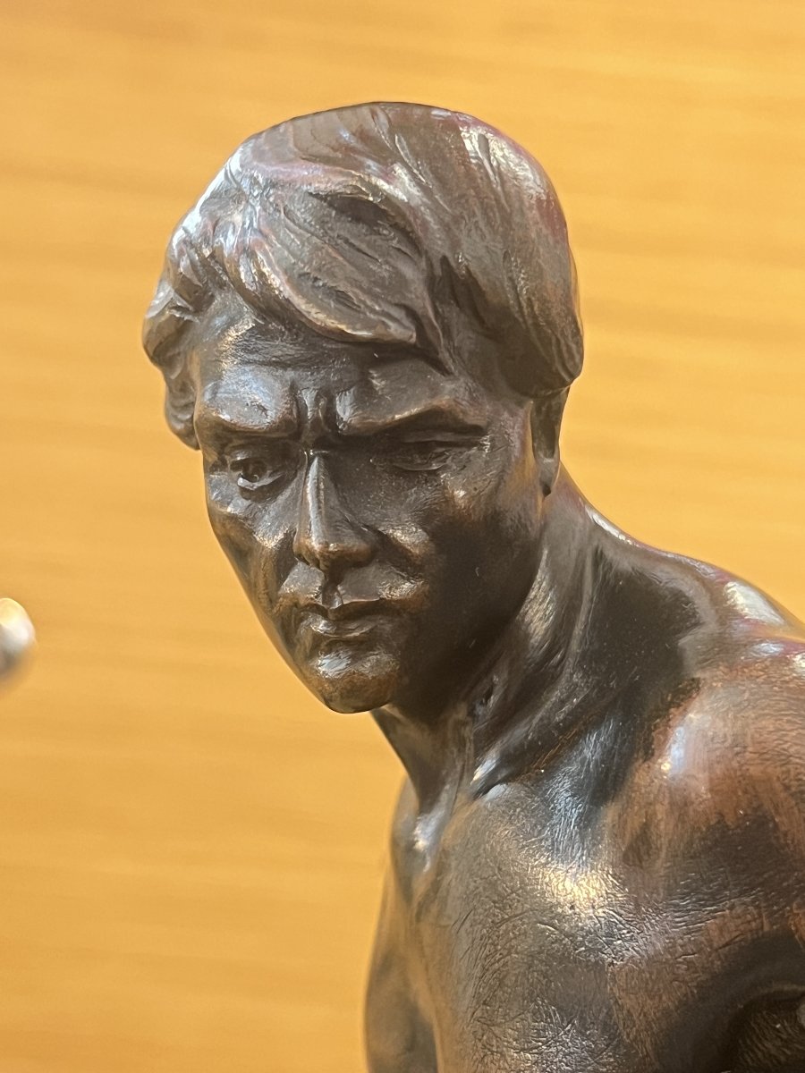 Henri Désiré Gauquié - The Sower ( Fac Et Spera ), Solid Bronze Sculpture With Patina 32 Cm-photo-2