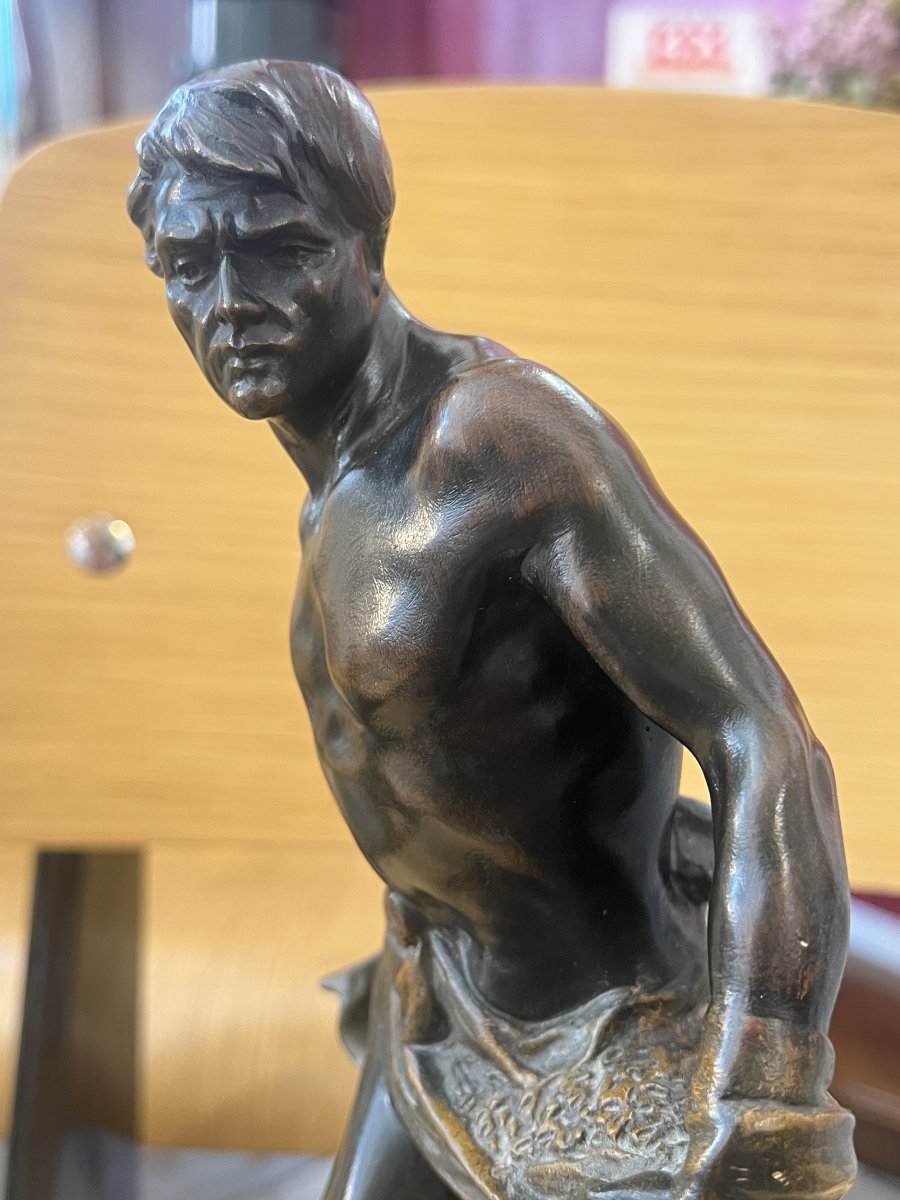 Henri Désiré Gauquié - The Sower ( Fac Et Spera ), Solid Bronze Sculpture With Patina 32 Cm-photo-3