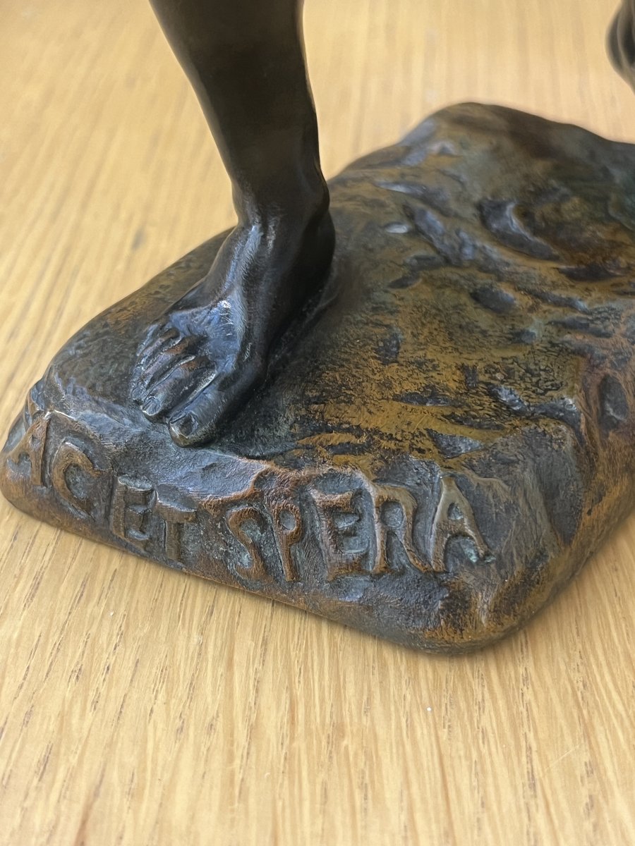 Henri Désiré Gauquié - The Sower ( Fac Et Spera ), Solid Bronze Sculpture With Patina 32 Cm-photo-5
