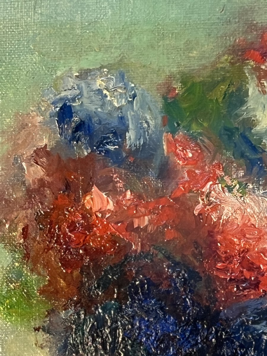 Maurice Louvrier (1878 – 1954), Oeuvre huile sur toile d'une nature morte, vase au bouquet -photo-2