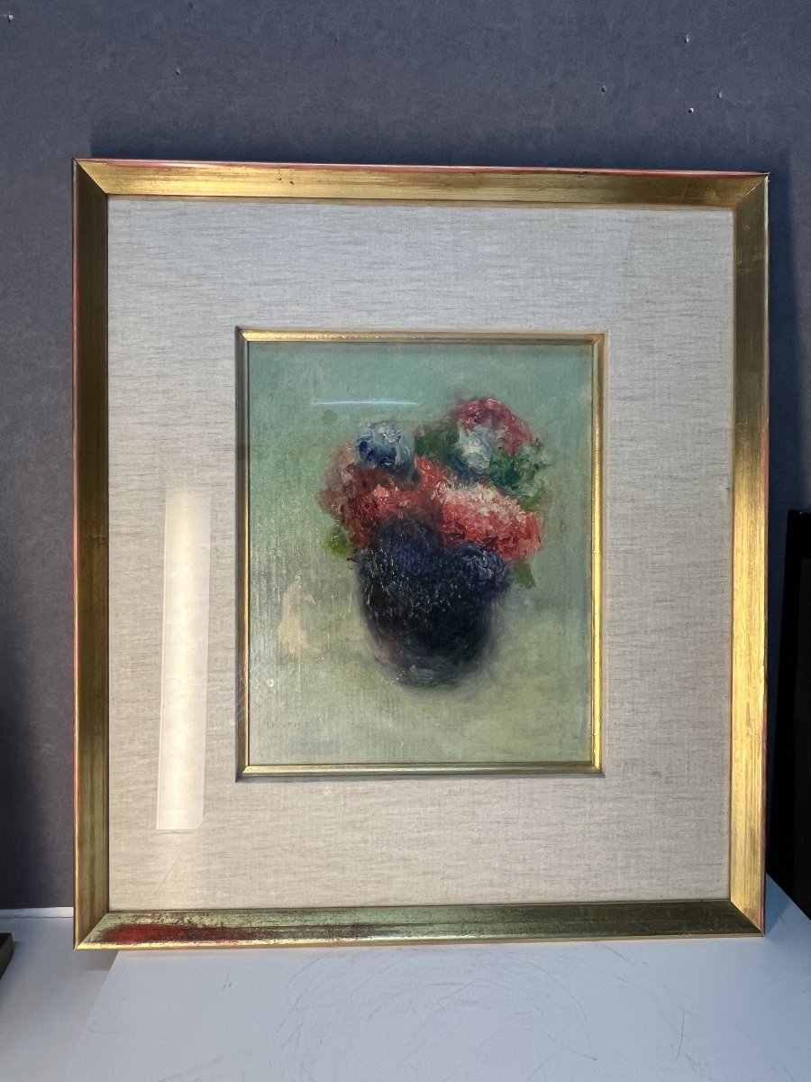 Maurice Louvrier (1878 – 1954), Oeuvre huile sur toile d'une nature morte, vase au bouquet 