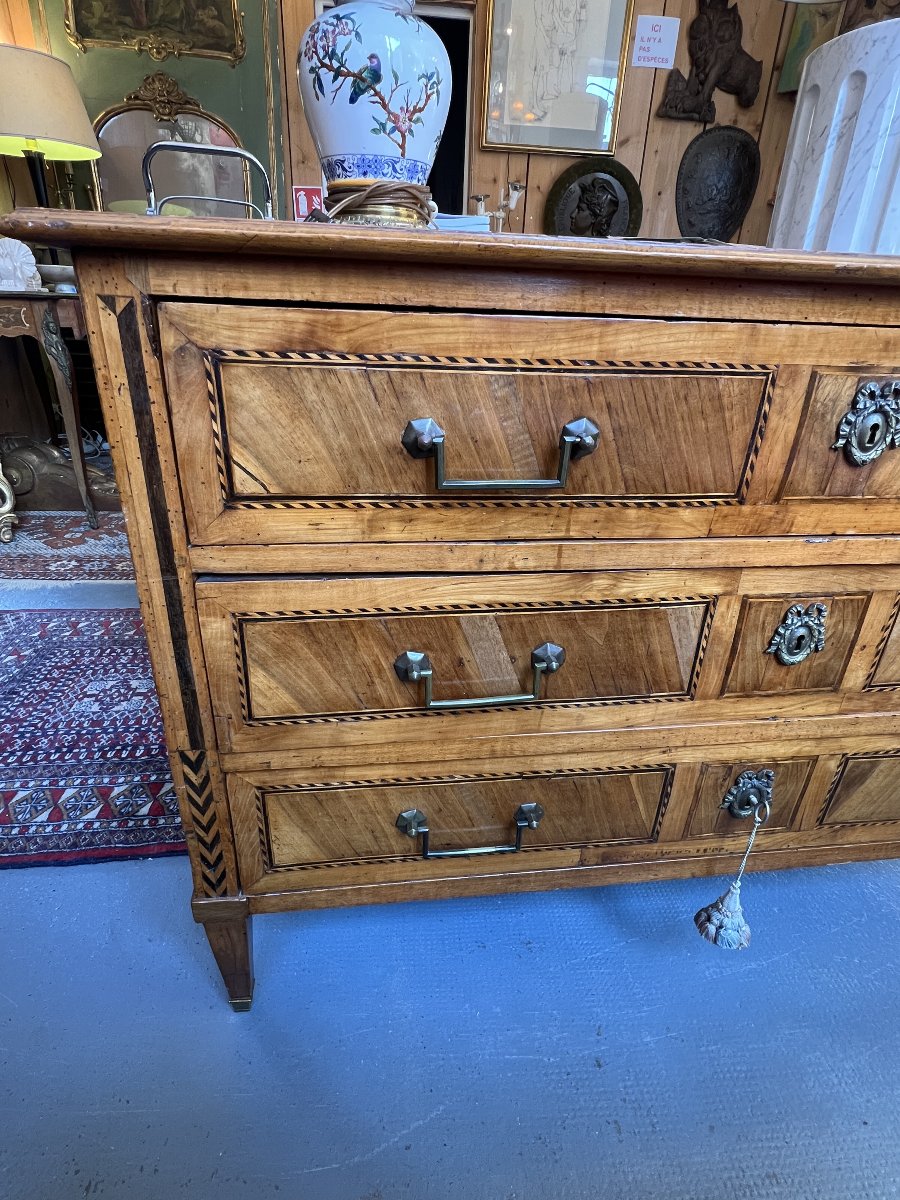 Louis XVI Chest Of Drawers In Solid Wood, Veneer And Marquetry, 18th Century-photo-2