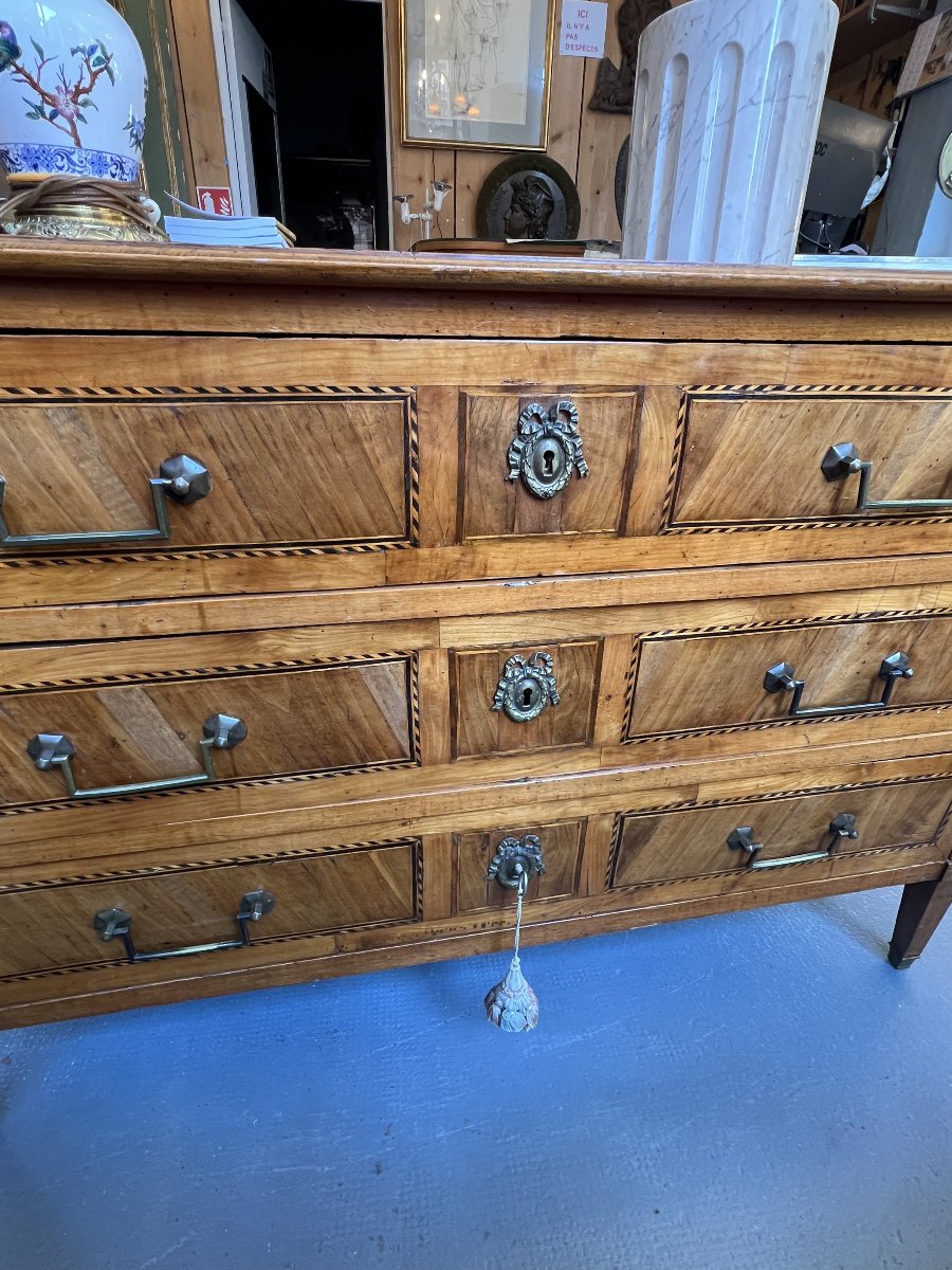 Louis XVI Chest Of Drawers In Solid Wood, Veneer And Marquetry, 18th Century-photo-3