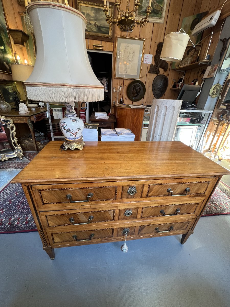 Louis XVI Chest Of Drawers In Solid Wood, Veneer And Marquetry, 18th Century-photo-1