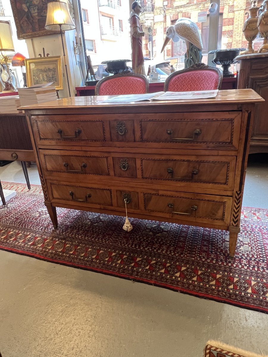 Louis XVI Chest Of Drawers In Solid Wood, Veneer And Marquetry, 18th Century-photo-8
