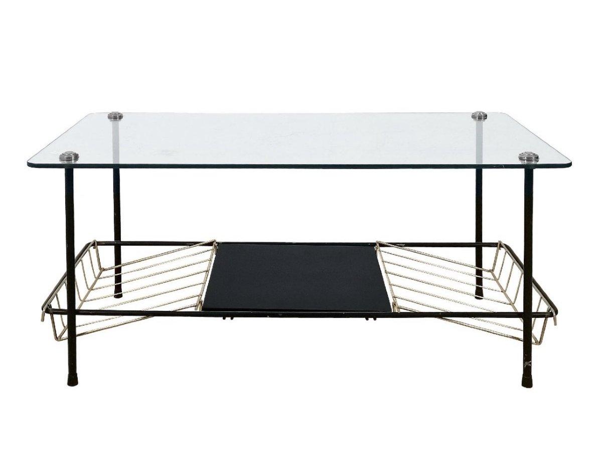 Black Steel Coffee Table With Magazine Holder Attributed To Pierre Guariche For Airborne, 1950s-photo-2