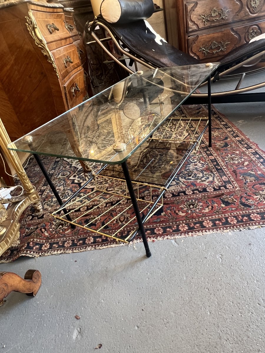 Black Steel Coffee Table With Magazine Holder Attributed To Pierre Guariche For Airborne, 1950s-photo-3