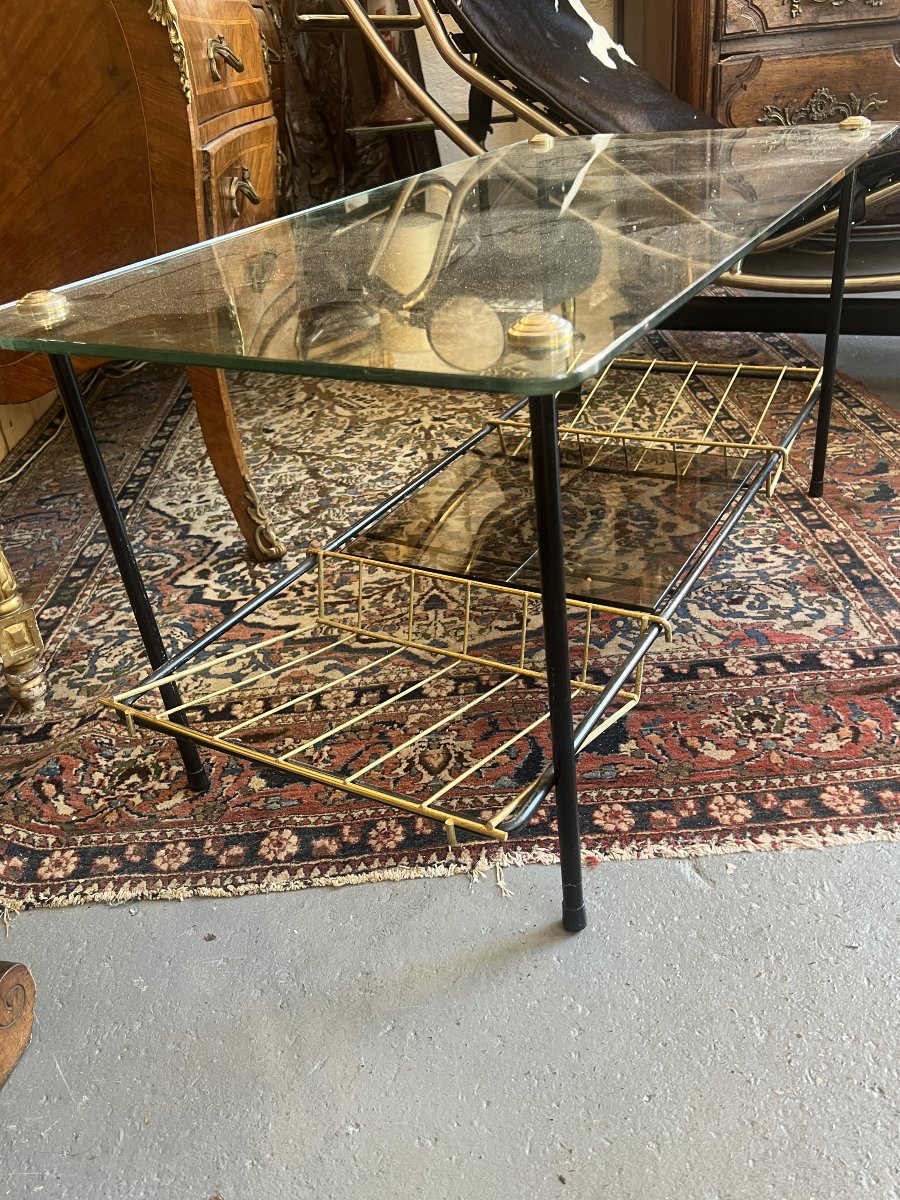 Black Steel Coffee Table With Magazine Holder Attributed To Pierre Guariche For Airborne, 1950s-photo-4
