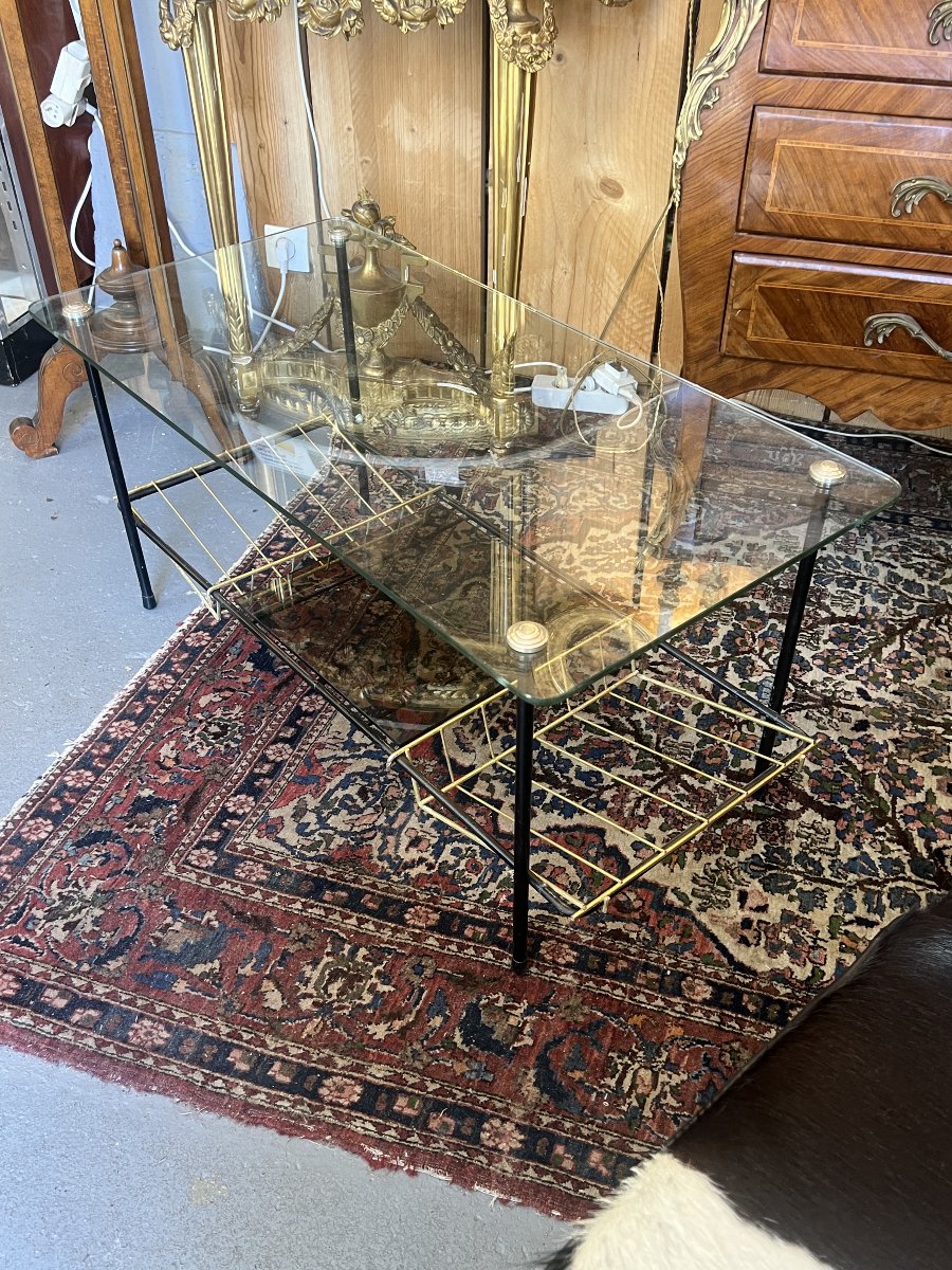 Black Steel Coffee Table With Magazine Holder Attributed To Pierre Guariche For Airborne, 1950s-photo-1