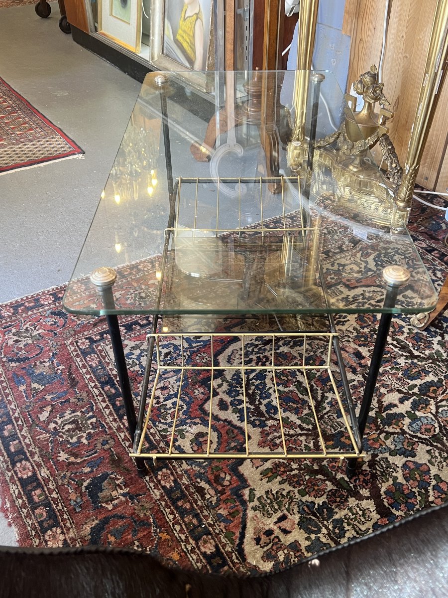 Black Steel Coffee Table With Magazine Holder Attributed To Pierre Guariche For Airborne, 1950s-photo-2