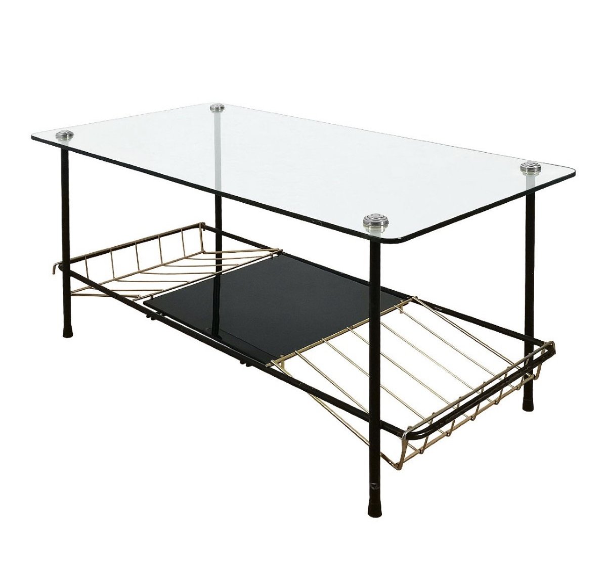 Black Steel Coffee Table With Magazine Holder Attributed To Pierre Guariche For Airborne, 1950s