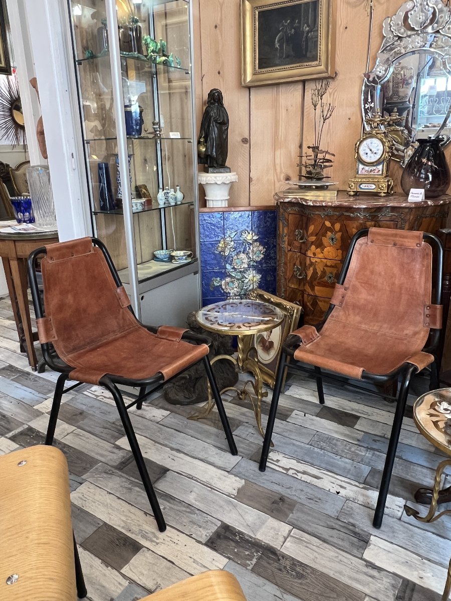 Paire de Chaises en Métal et Cuir, d’après Charlotte Perriand pour les Arcs, époque vers 1960-photo-2