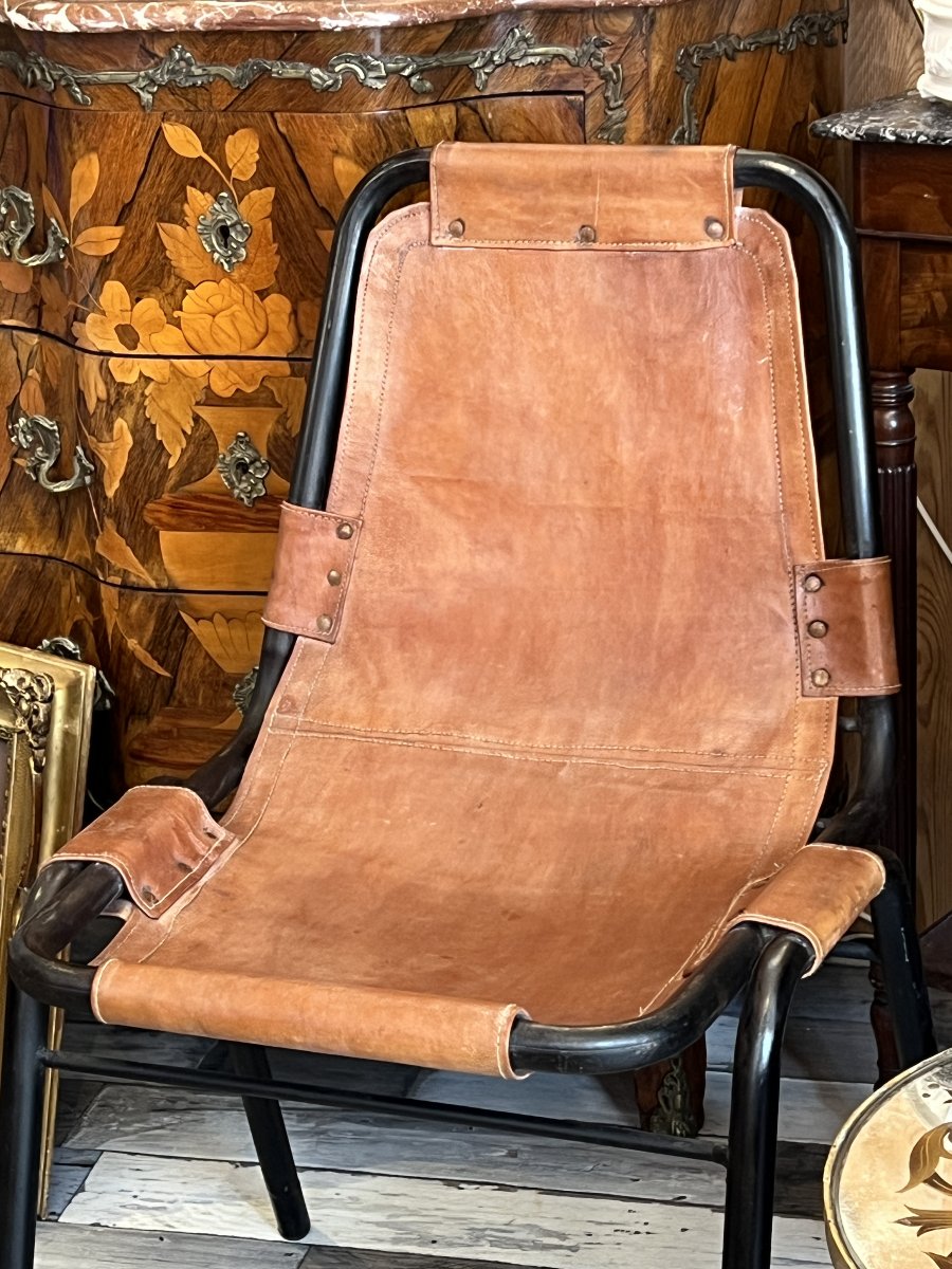 Paire de Chaises en Métal et Cuir, d’après Charlotte Perriand pour les Arcs, époque vers 1960-photo-4