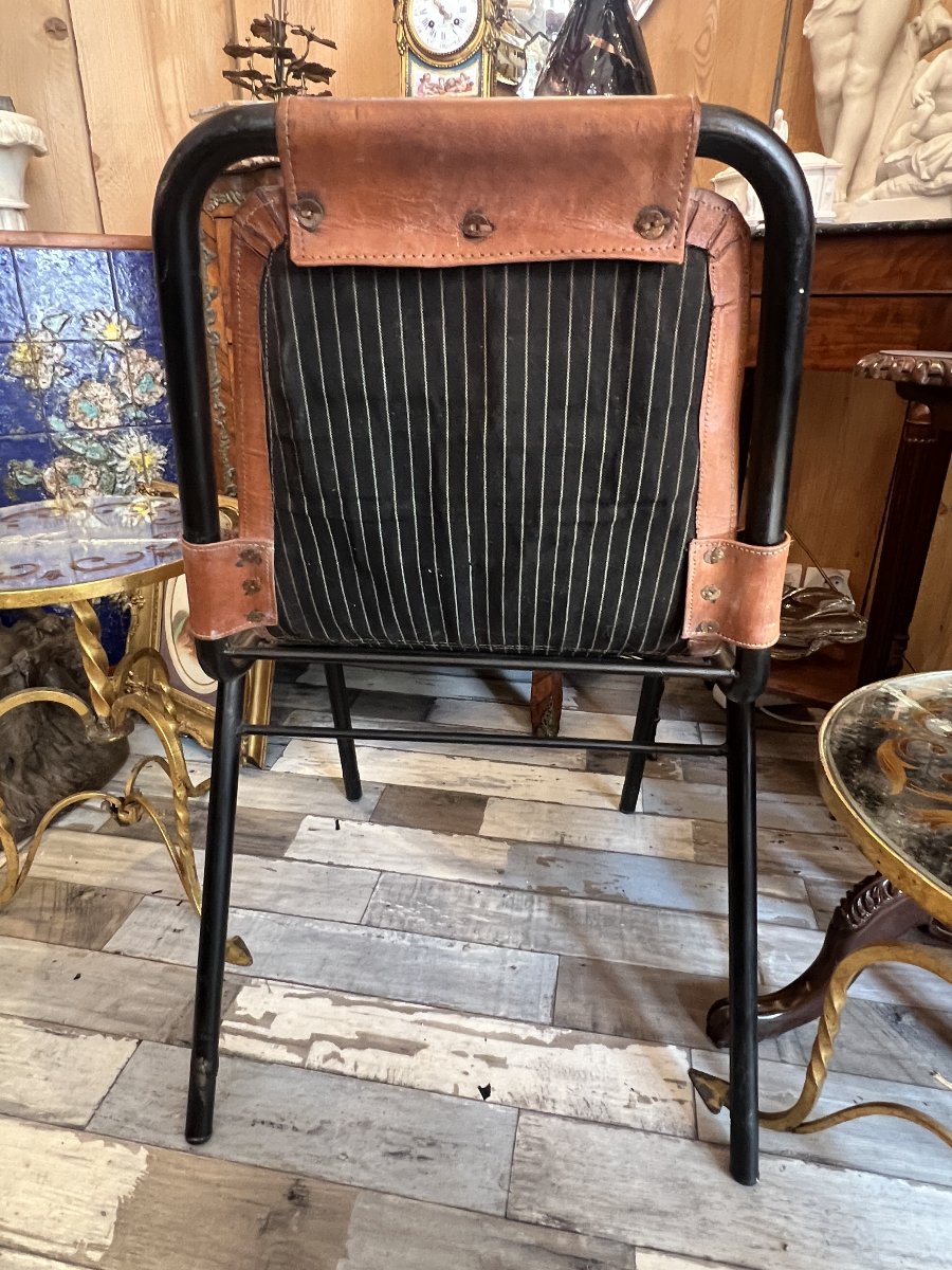 Paire de Chaises en Métal et Cuir, d’après Charlotte Perriand pour les Arcs, époque vers 1960-photo-3