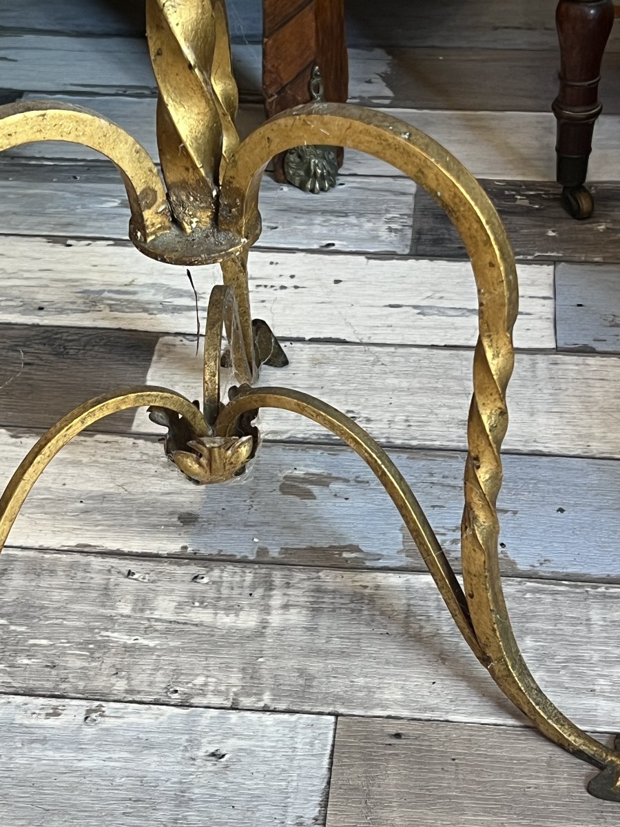 Pair Of Small Gilded Wrought-iron Settees Or Sofa Ends, Typical Of The 1950s/1960s.-photo-3