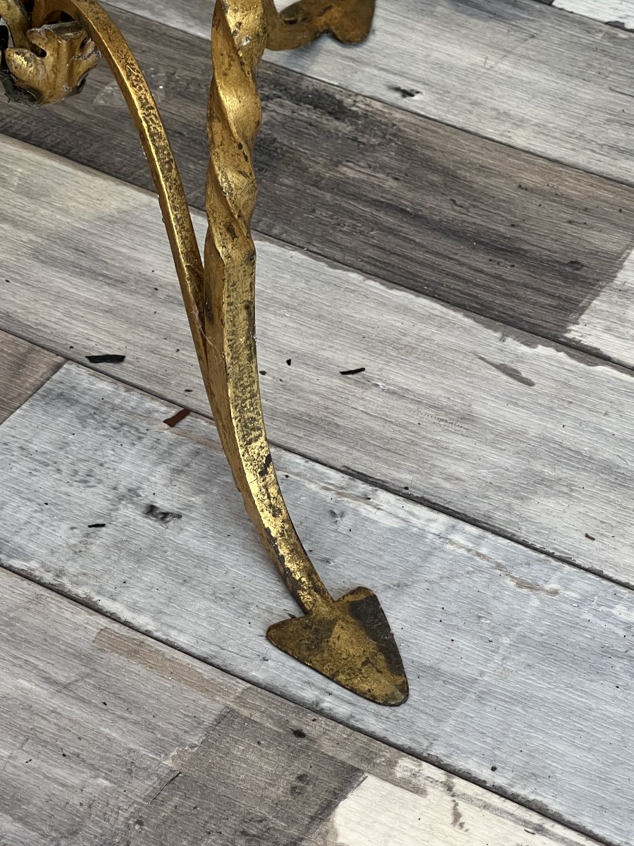 Pair Of Small Gilded Wrought-iron Settees Or Sofa Ends, Typical Of The 1950s/1960s.-photo-4