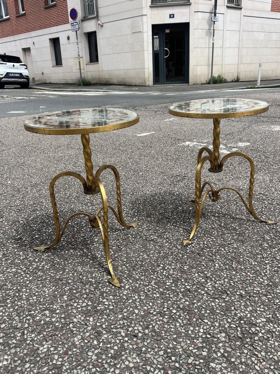 Pair Of Small Gilded Wrought-iron Settees Or Sofa Ends, Typical Of The 1950s/1960s.