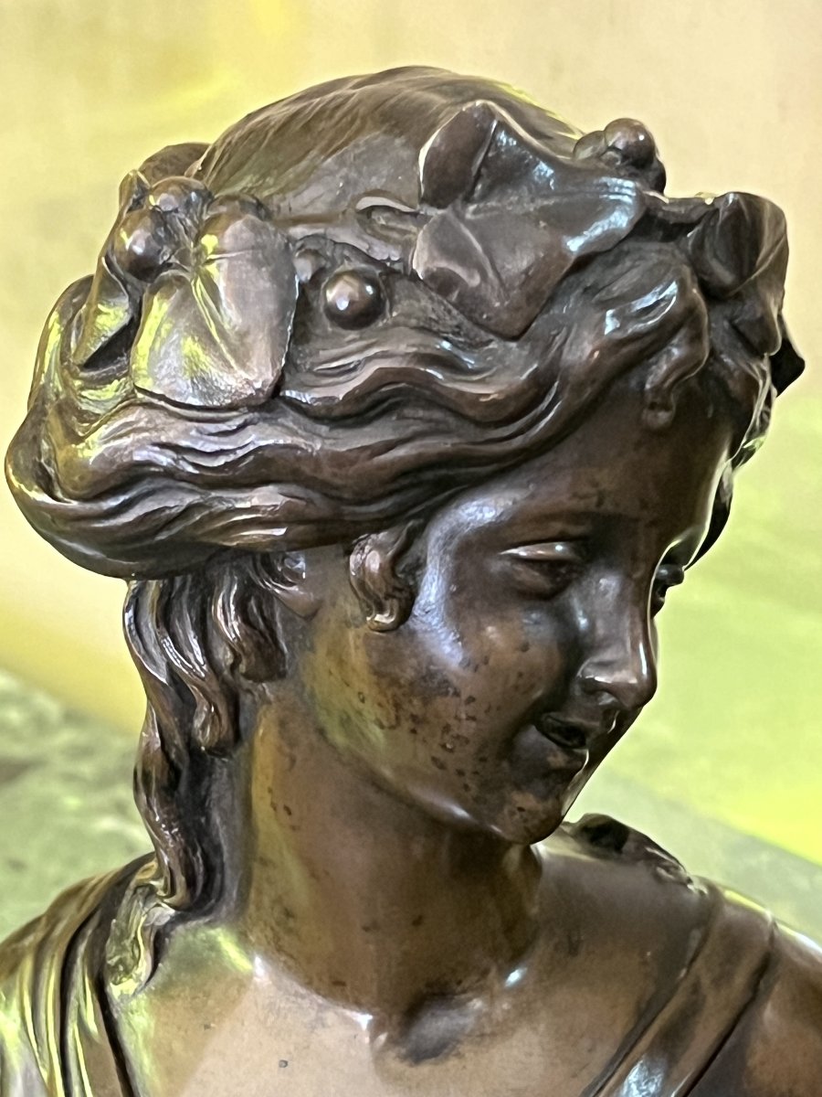 Bacchante – Louis Valentin Elias Robert (19th Century) This Patinated Bronze Sculpture-photo-2