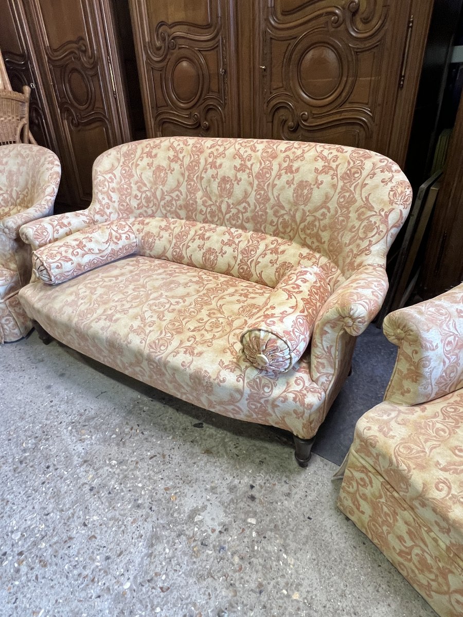 Salon Crapaud ancien de 3 pièces recouvert d’un beau velours, canapé et fauteuils-photo-4
