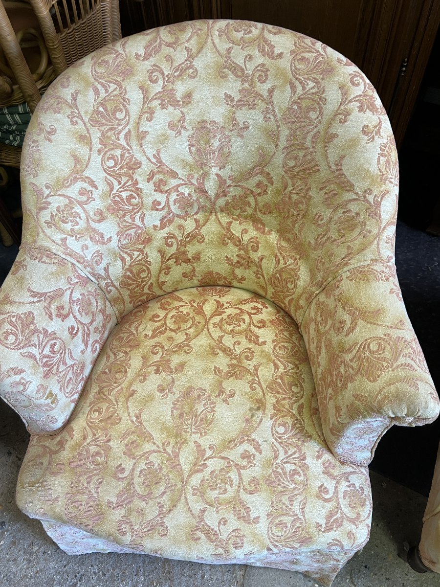 Salon Crapaud ancien de 3 pièces recouvert d’un beau velours, canapé et fauteuils-photo-7