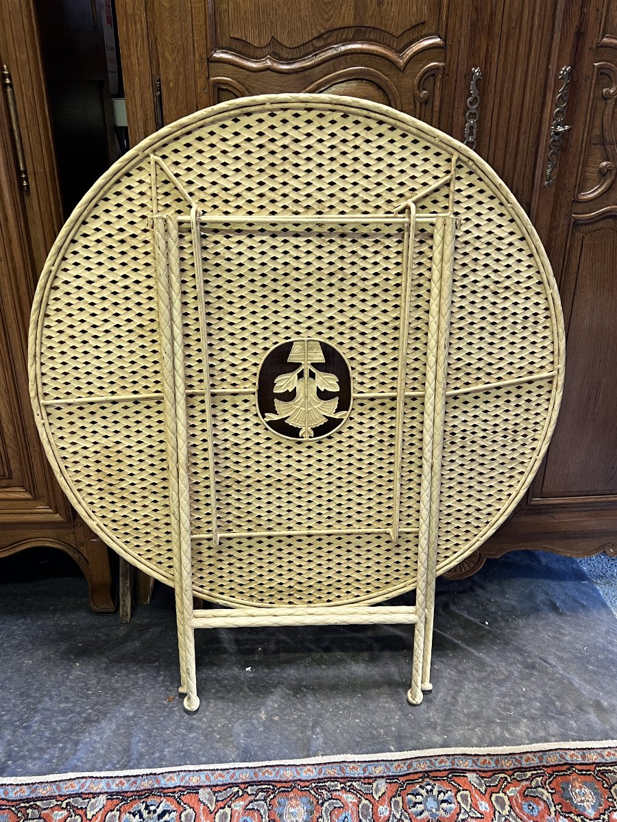 Salon de jardin ou de terrasse pliable en tôle et fer forgé tréssé et ajouré, 5 pièces-photo-7