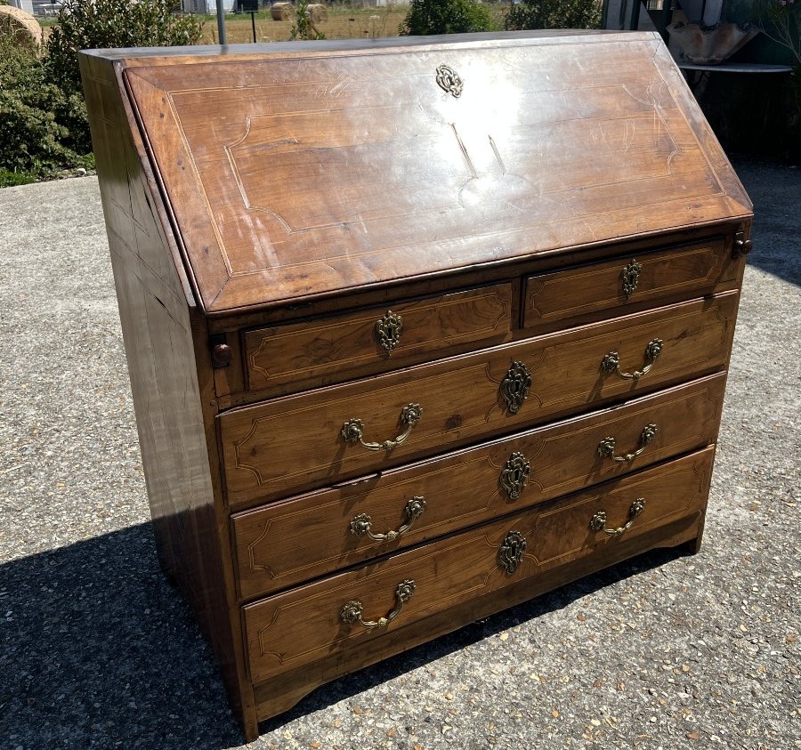 Scriban Chest Of Drawers, A Masterpiece Of Solid Cherry Wood Marquetry, Late 18th Century, Early 19th Century-photo-2