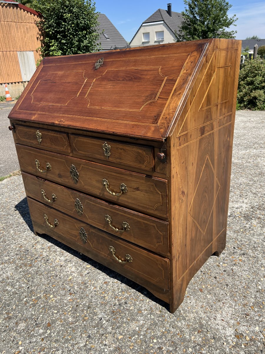 Scriban Chest Of Drawers, A Masterpiece Of Solid Cherry Wood Marquetry, Late 18th Century, Early 19th Century-photo-3