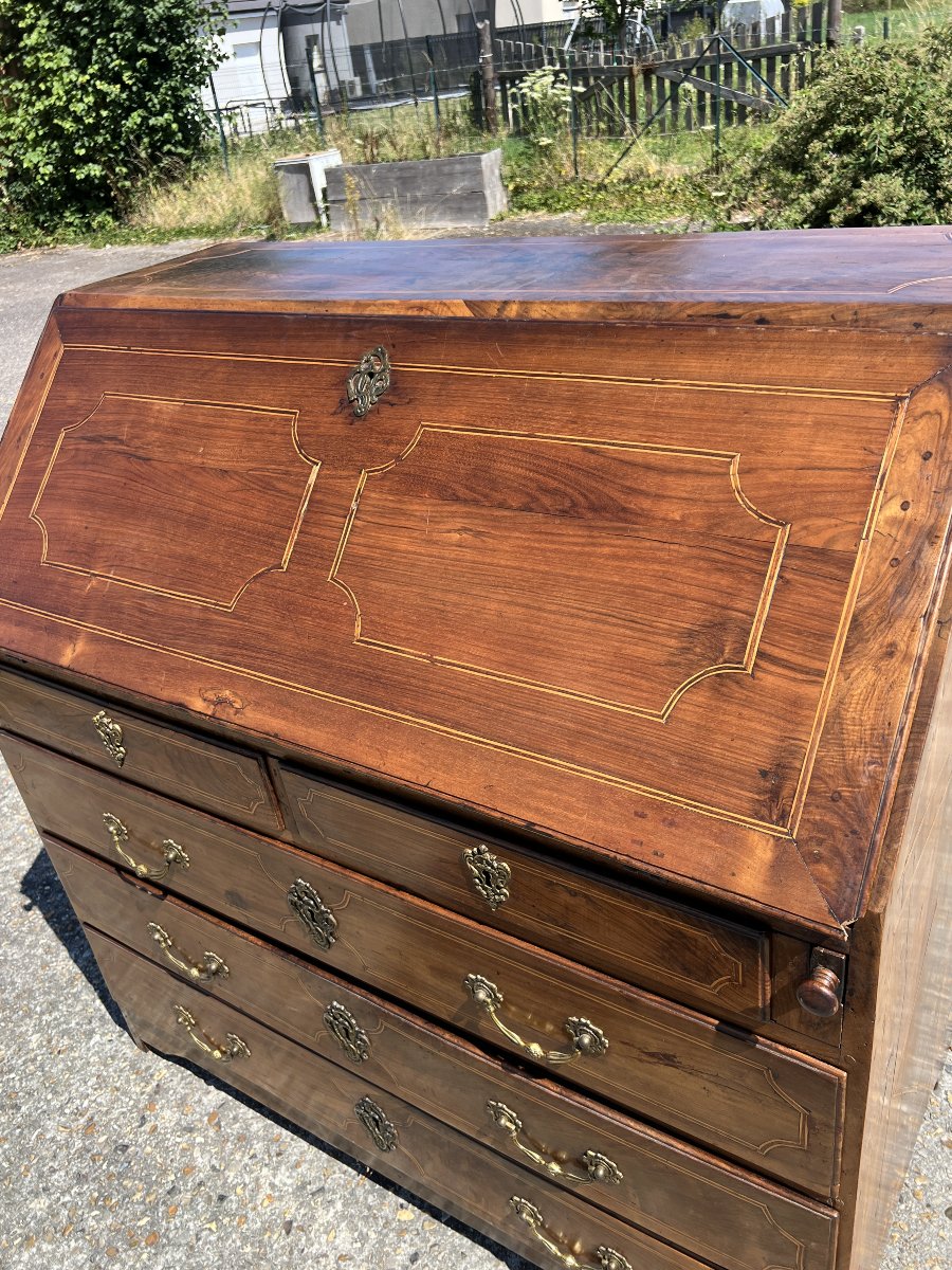 Scriban Chest Of Drawers, A Masterpiece Of Solid Cherry Wood Marquetry, Late 18th Century, Early 19th Century-photo-4