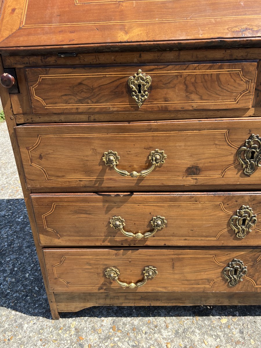 Scriban Chest Of Drawers, A Masterpiece Of Solid Cherry Wood Marquetry, Late 18th Century, Early 19th Century-photo-3