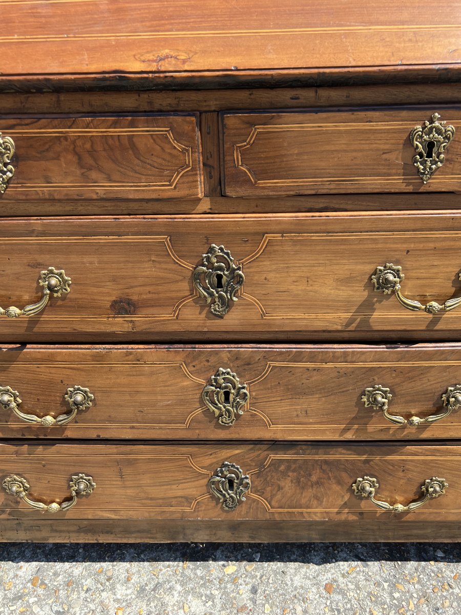 Scriban Chest Of Drawers, A Masterpiece Of Solid Cherry Wood Marquetry, Late 18th Century, Early 19th Century-photo-4