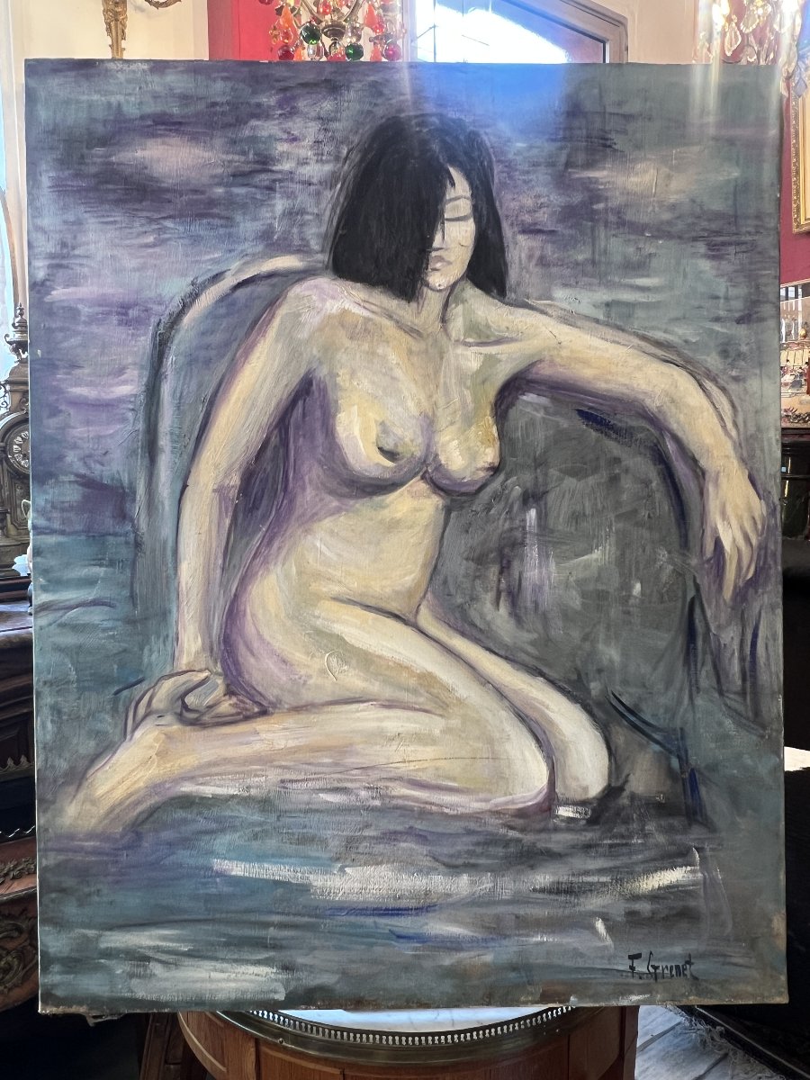 Francis Grenet, *seated Nude Woman*, Oil On Canvas, 60 X 81 Cm, Painter From Rouen