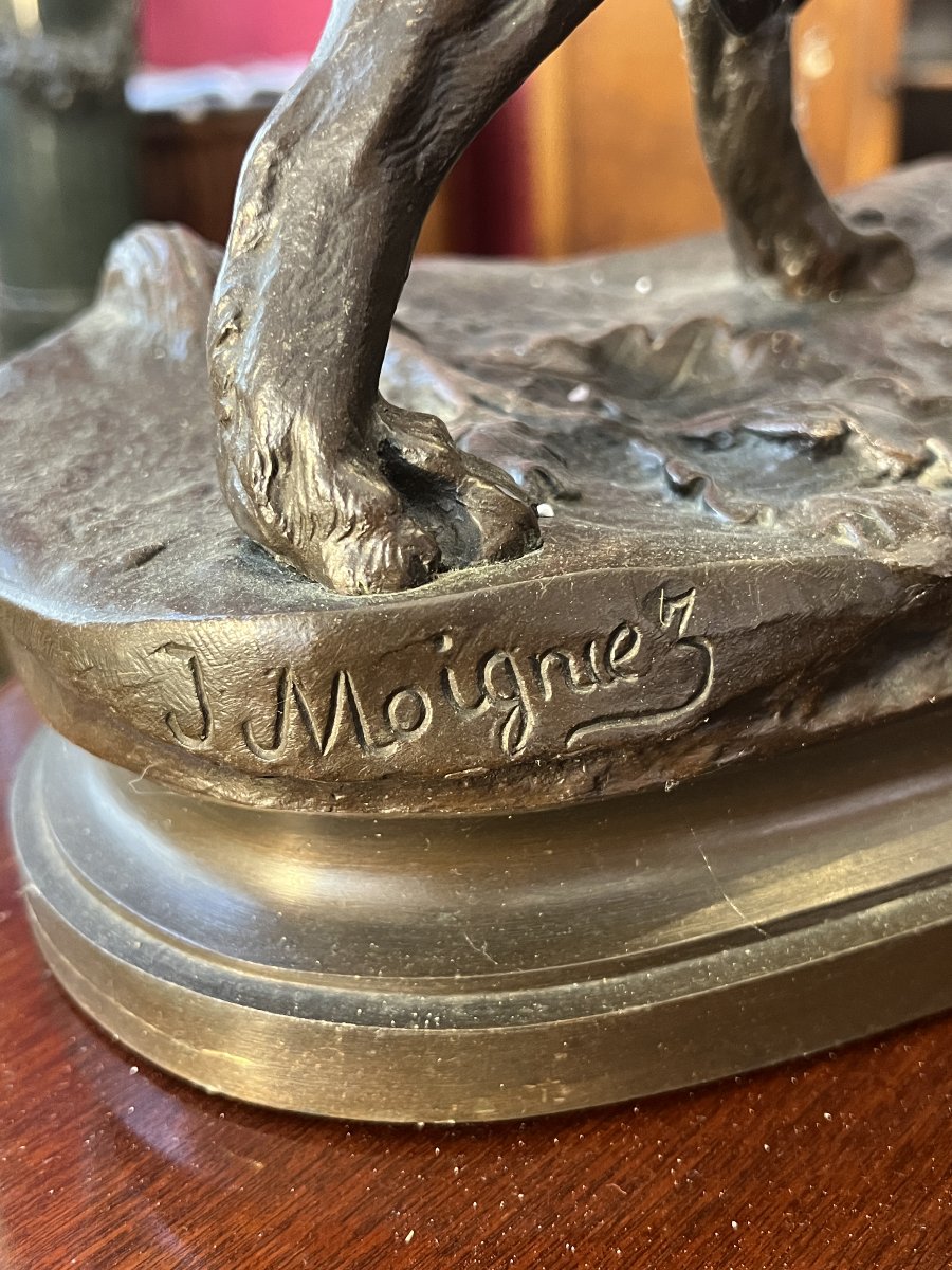 Patinated Bronze Animal Sculpture, "spaniel With Pheasant," By Jules Moigniez, 50 Cm.-photo-1