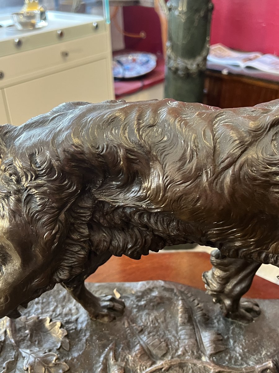 Patinated Bronze Animal Sculpture, "spaniel With Pheasant," By Jules Moigniez, 50 Cm.-photo-2