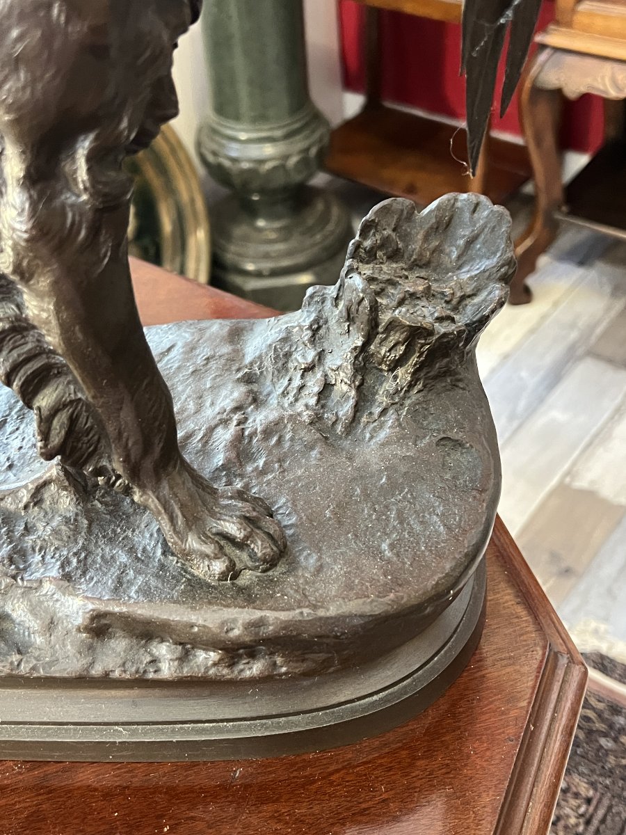 Patinated Bronze Animal Sculpture, "spaniel With Pheasant," By Jules Moigniez, 50 Cm.-photo-3