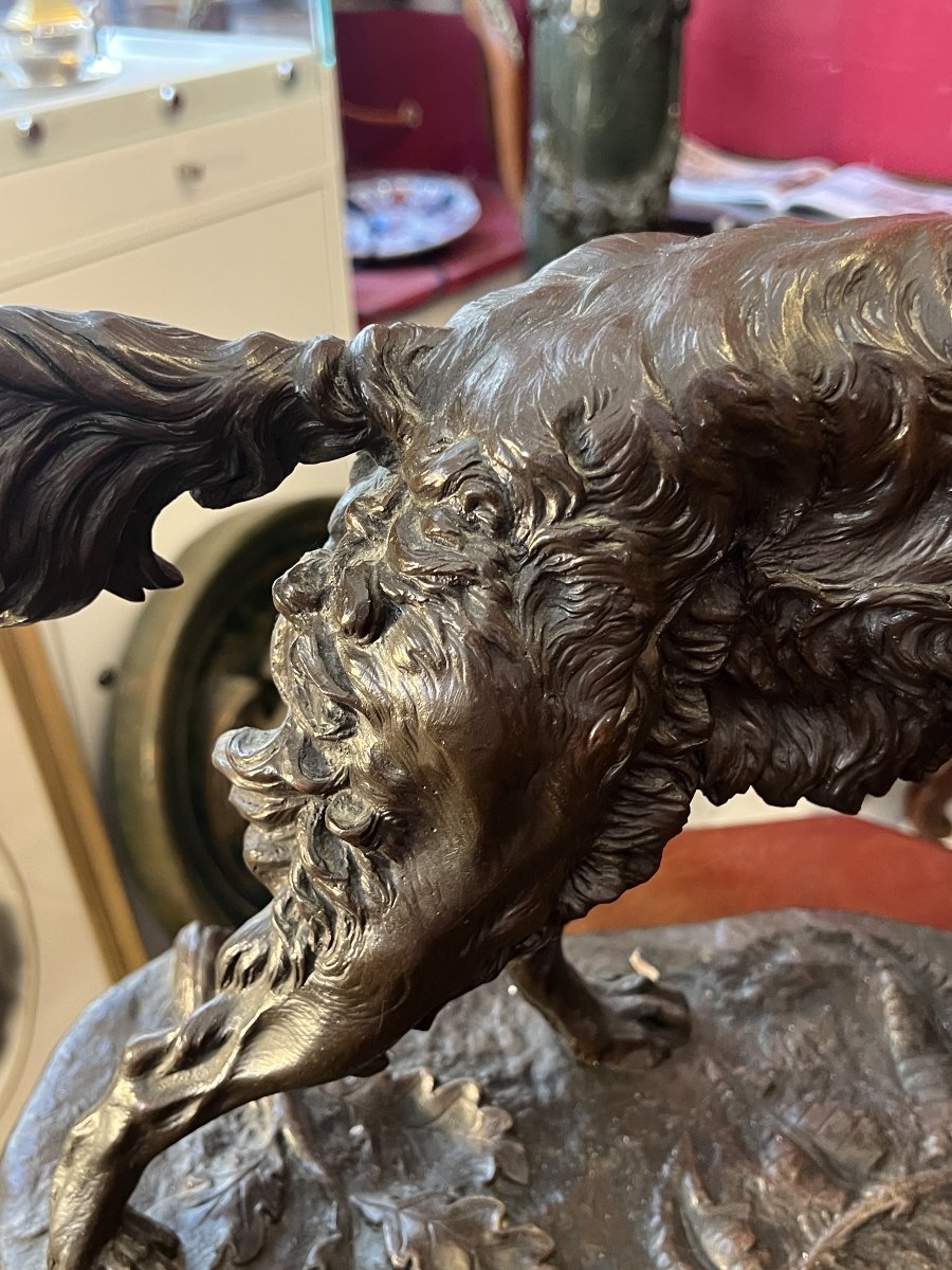 Patinated Bronze Animal Sculpture, "spaniel With Pheasant," By Jules Moigniez, 50 Cm.-photo-8
