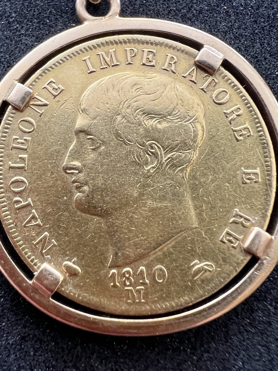 Chaîne de cou à mailles gourmette en or jaune 18 K, médaille Pièce 40 lire Italie, poids 28.4 g-photo-5