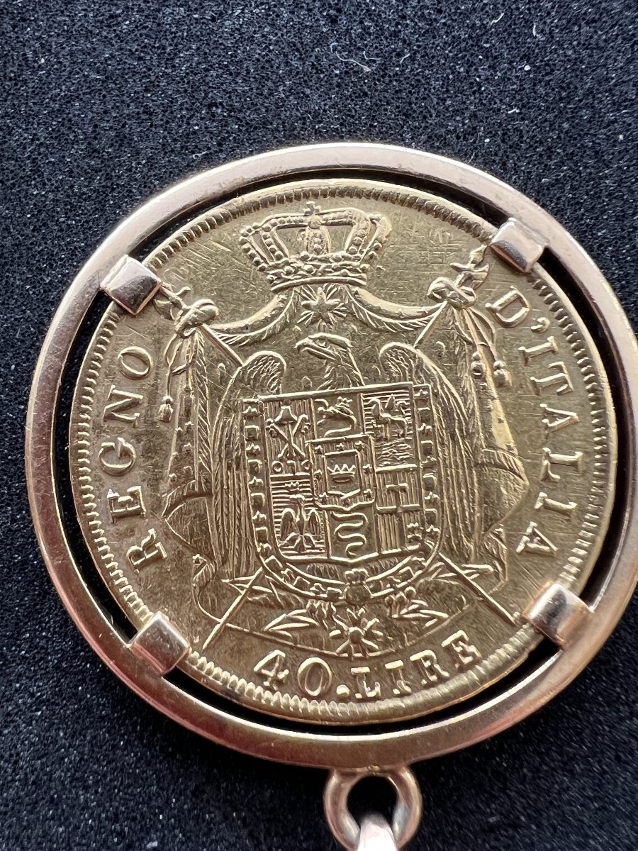 Chaîne de cou à mailles gourmette en or jaune 18 K, médaille Pièce 40 lire Italie, poids 28.4 g-photo-6